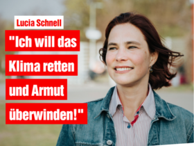 Kandidatin-Sharepic Lucia Schnell: Klima retten, Armut überwinden