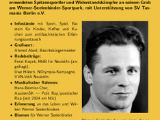 Flyer mit Werner Seelenbinders Foto und der Ankündigung der Veranstaltung