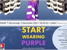 Sharepic zur Filmvorführung mit lila Weste