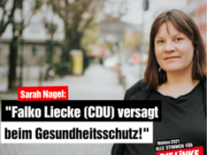 Sharepic: Sarah Nagel sagt: Falko Liecke (CDU) versagt beim Gesundheitsschutz